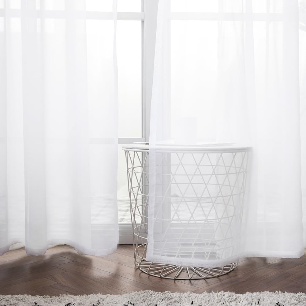 MIULEE 2 Panels Solid Color White Sheer 54″W x 120″L (Pack of 2),