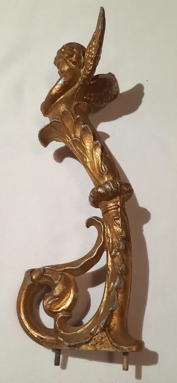 Antique Cast Iron Drapery Finials Hardware Angel Cherub With 8 Drapery Rings