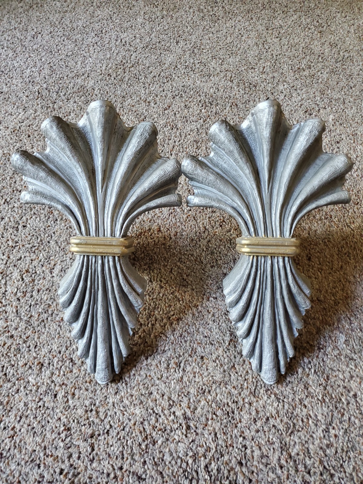 Pair Of Kirsch Wooden Curtain Rod Brackets Holders, 2001 Silver Gold Art Deco