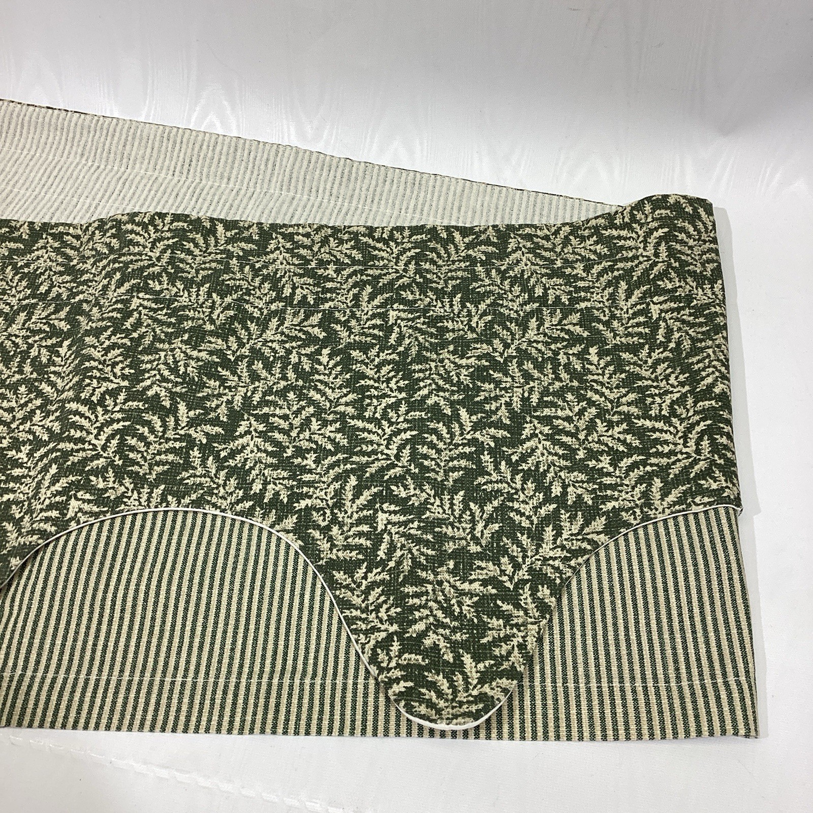 NEW Waverly Fernwood Green Tiered over Ticking Stripe Valance 54 x 13.5