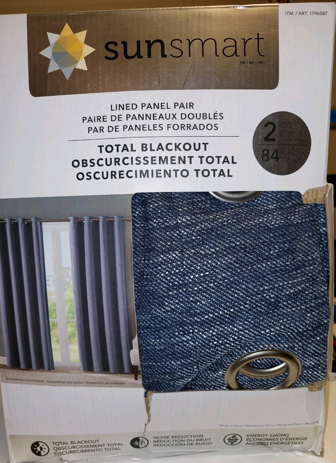 💤SunSmart Total Blackout Curtain Panels – 2-Pack – Indigo Blue – ITM# 1796087
