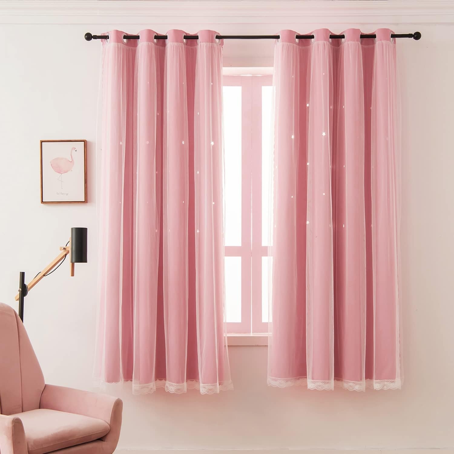 Girls Curtains for Living Room Bedroom Curtains Double Layer Blackout Curtain…