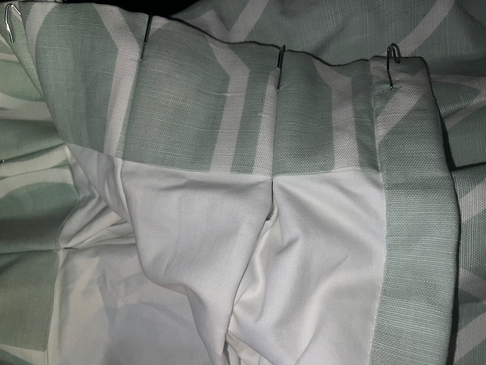 CUSTOM P KAUFMANN PINCH PLEATED DRAPES~BEAUTIFUL LIGHT GREEN~88”L~DAMAGED