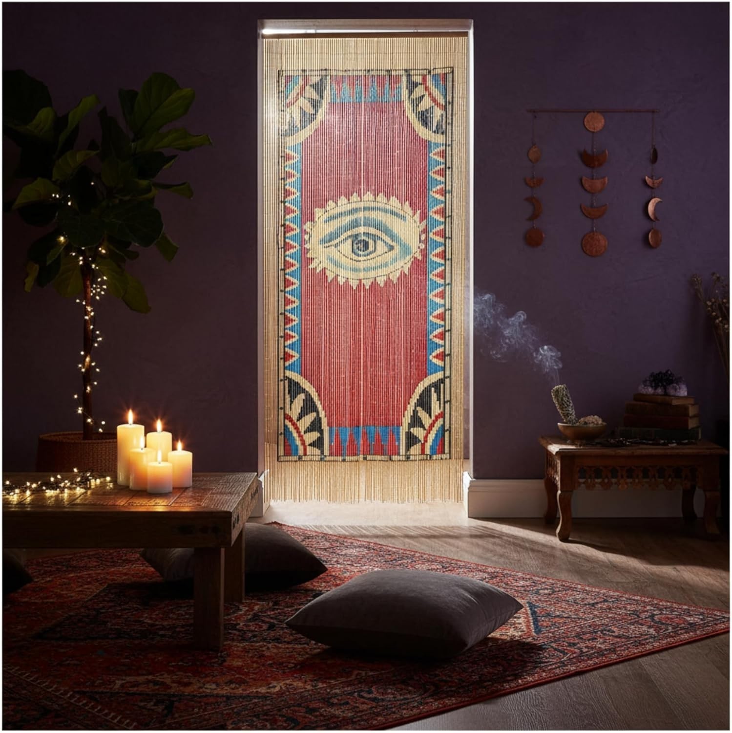 Beaded Curtain for Doorway, Bamboo Bead Door Curtain, Boho Evil Eye Decor, Hangi