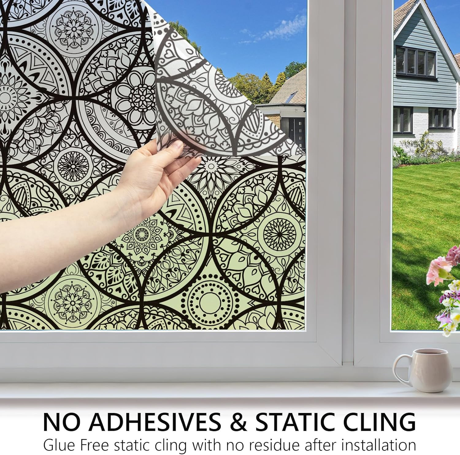 Boho Stained Glass Look Window Privacy Film with Installation Tools, Decorative