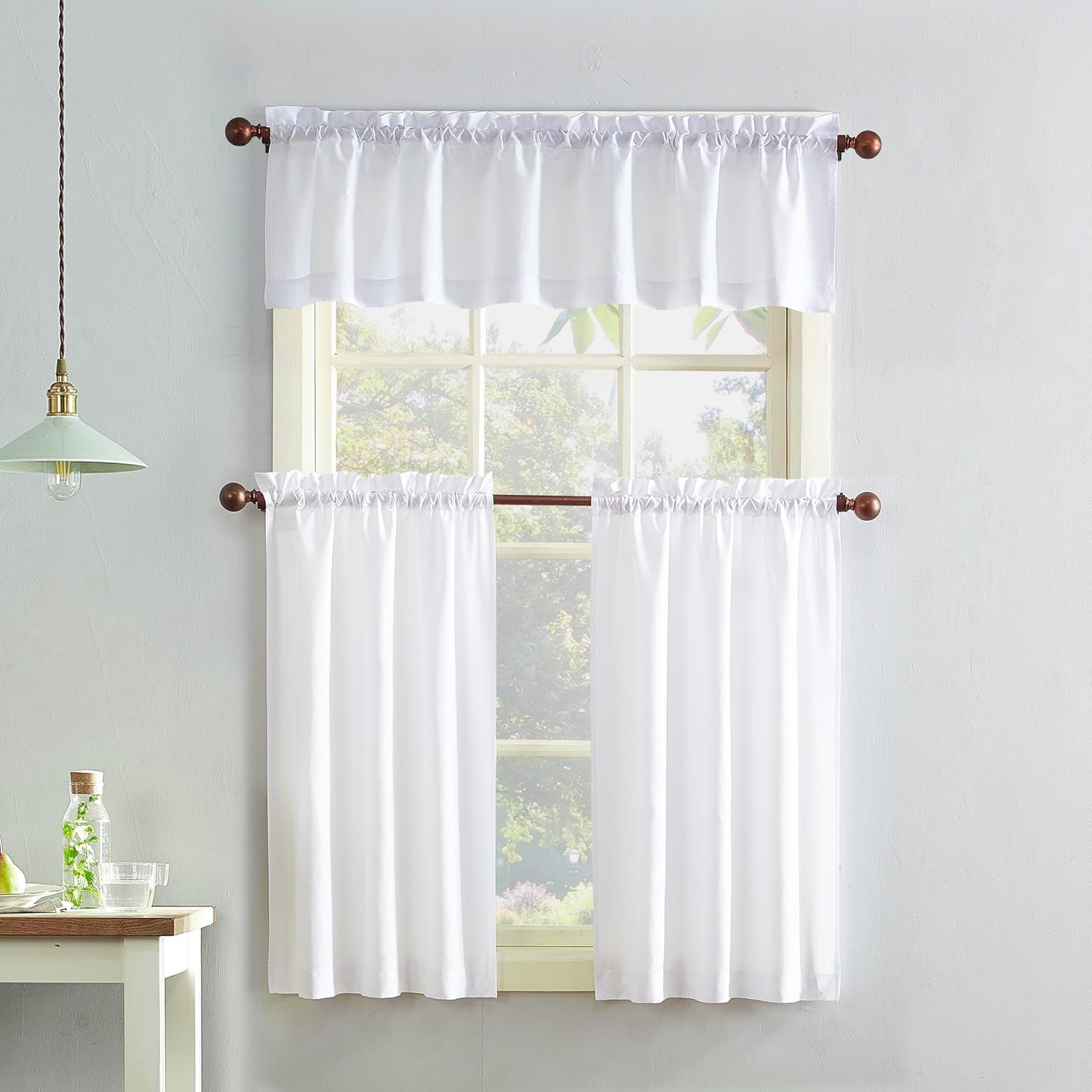 Martine Semi-Sheer Microfiber Kitchen Curtain Set, 54” x 36”, White Elegance