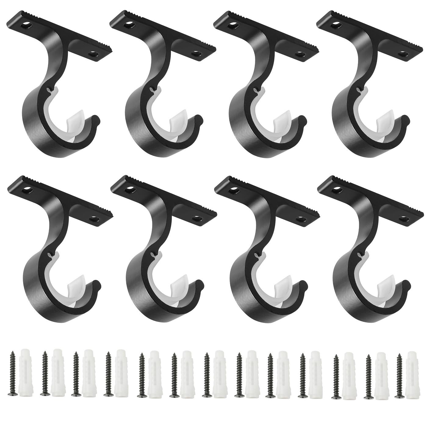 8 PCS Black Curtain Rod Mounts Ceiling and Wall Installation For 1 Inch