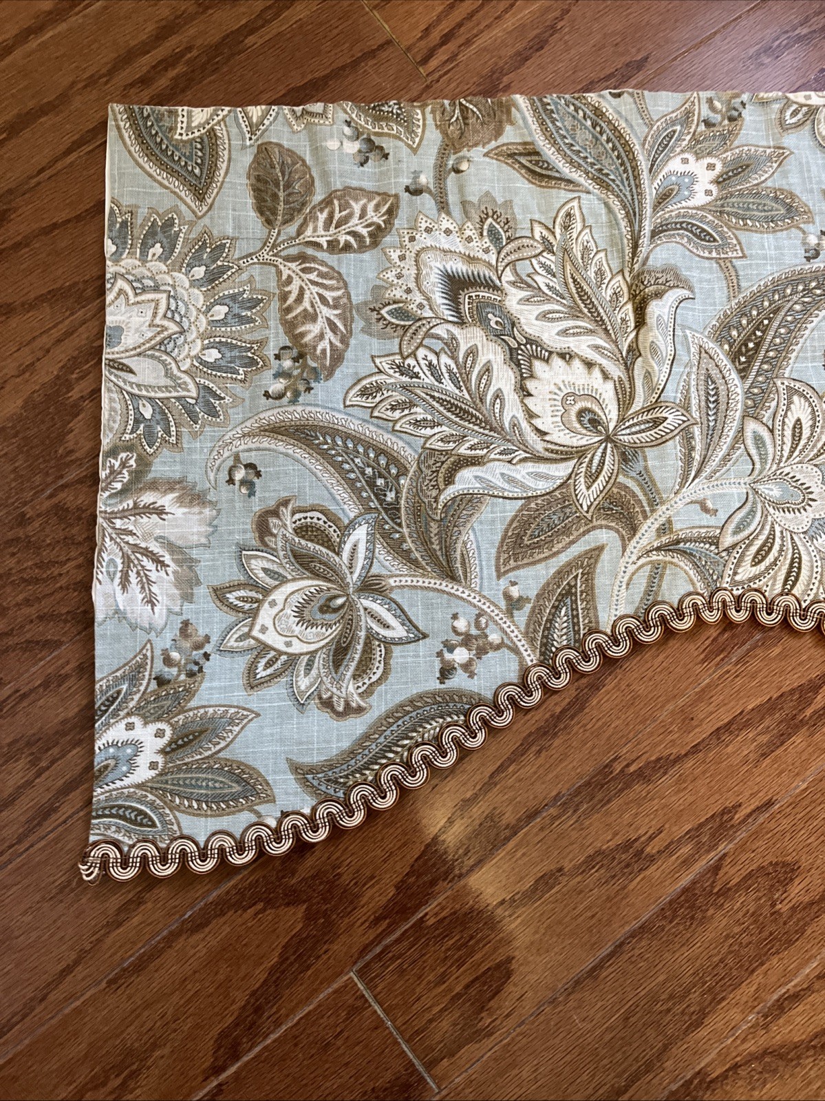 Swavelle Valdosta Mist Blue Linen Rayon Valance Designer 48” X 17” Paisley