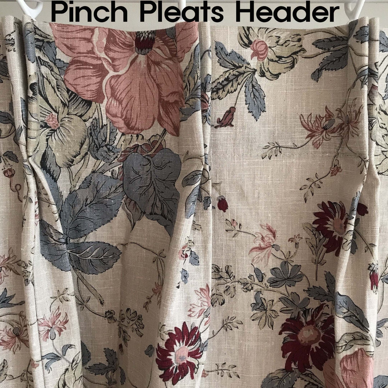 Modern Vintage Handmade Grayish Blue Vertical Stripes Tiny Floral Beige Curtain