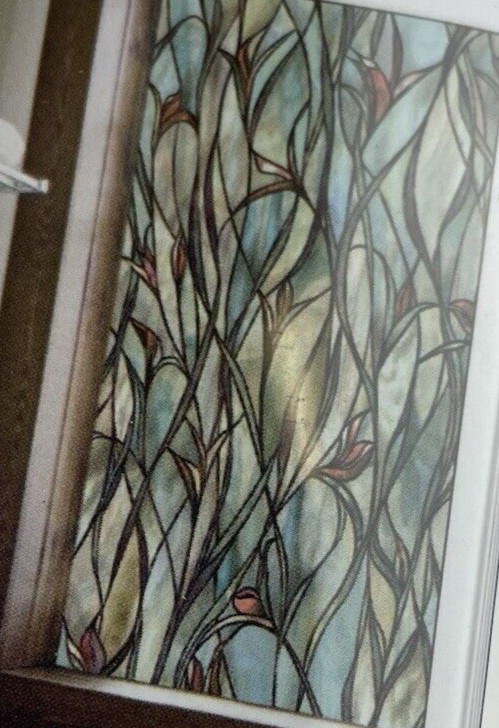 NEW 24×36 FLORAL Stained Glass Privacy Static Cling WINDOW FILM