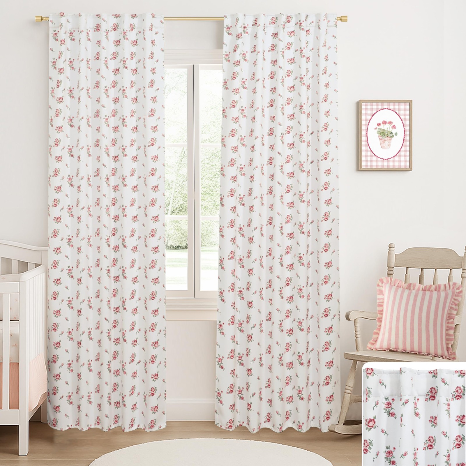 Pink Cute Floral Blackout Curtains for Nursery Girls Bedroom,Vintage Shabby C…
