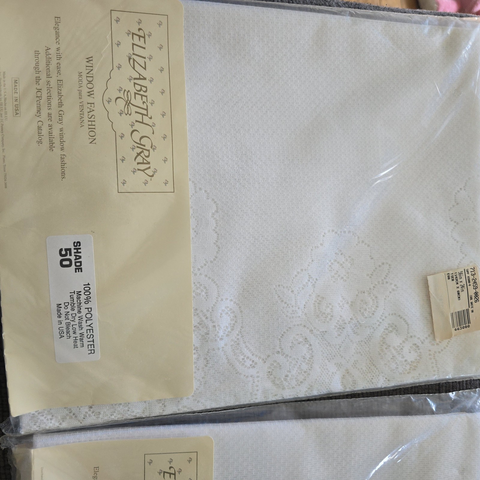 Lot of 2 NOS Vintage Elizabeth Gray Eva Tier Curtain White Lace 56×24”