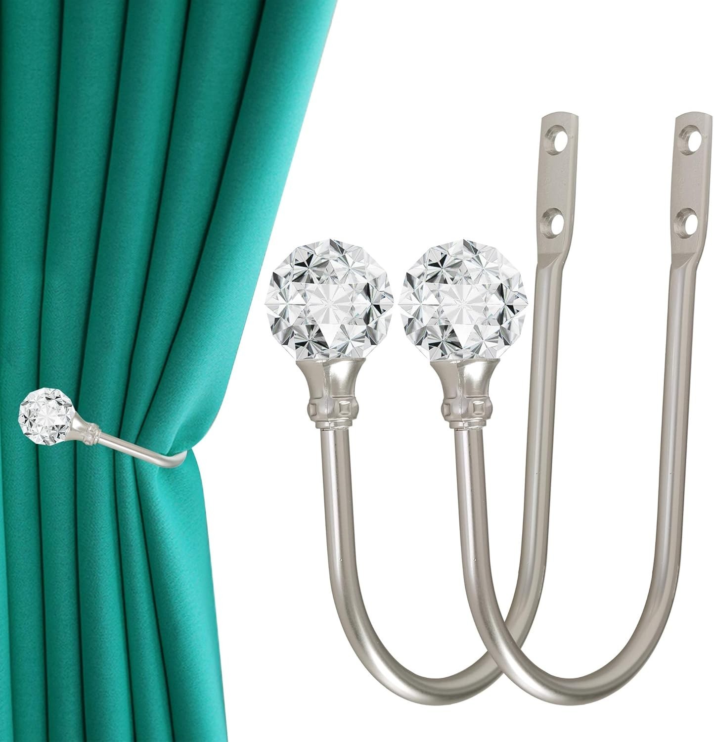 Curtain Holdback, 2pcs Wall Mounted Drapery Tiebacks with Clear Crystal Ball,…