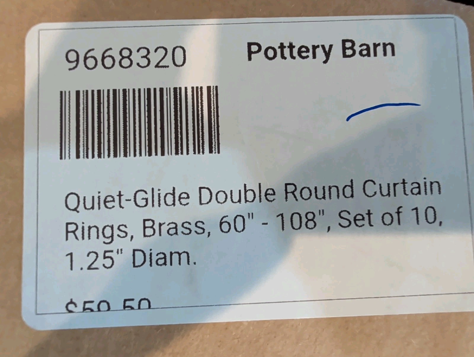 POTTERY BARN Set/10 Quiet-Glide Double Curtain Round Rings-1.25″-Brass-OPEN BOX