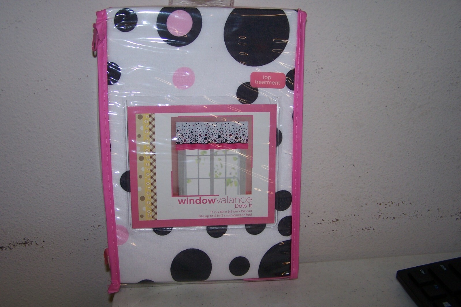 Liberty Procurement Window Valance Dots It 17″ x 60″ White Pink & Black Dots NEW