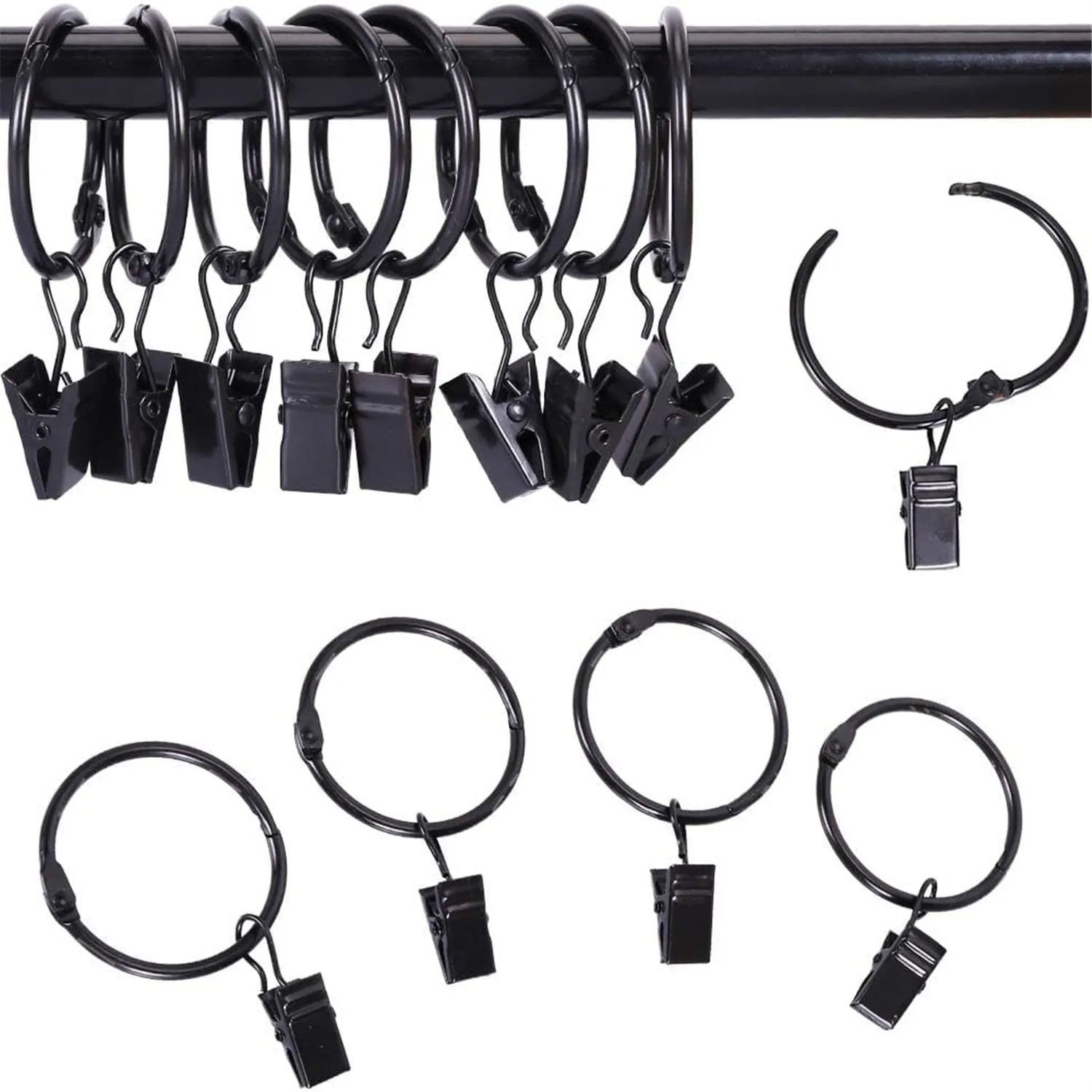Curtain Clip Rings, Openable Metal Hooks, Rustproof finish for Window Rods