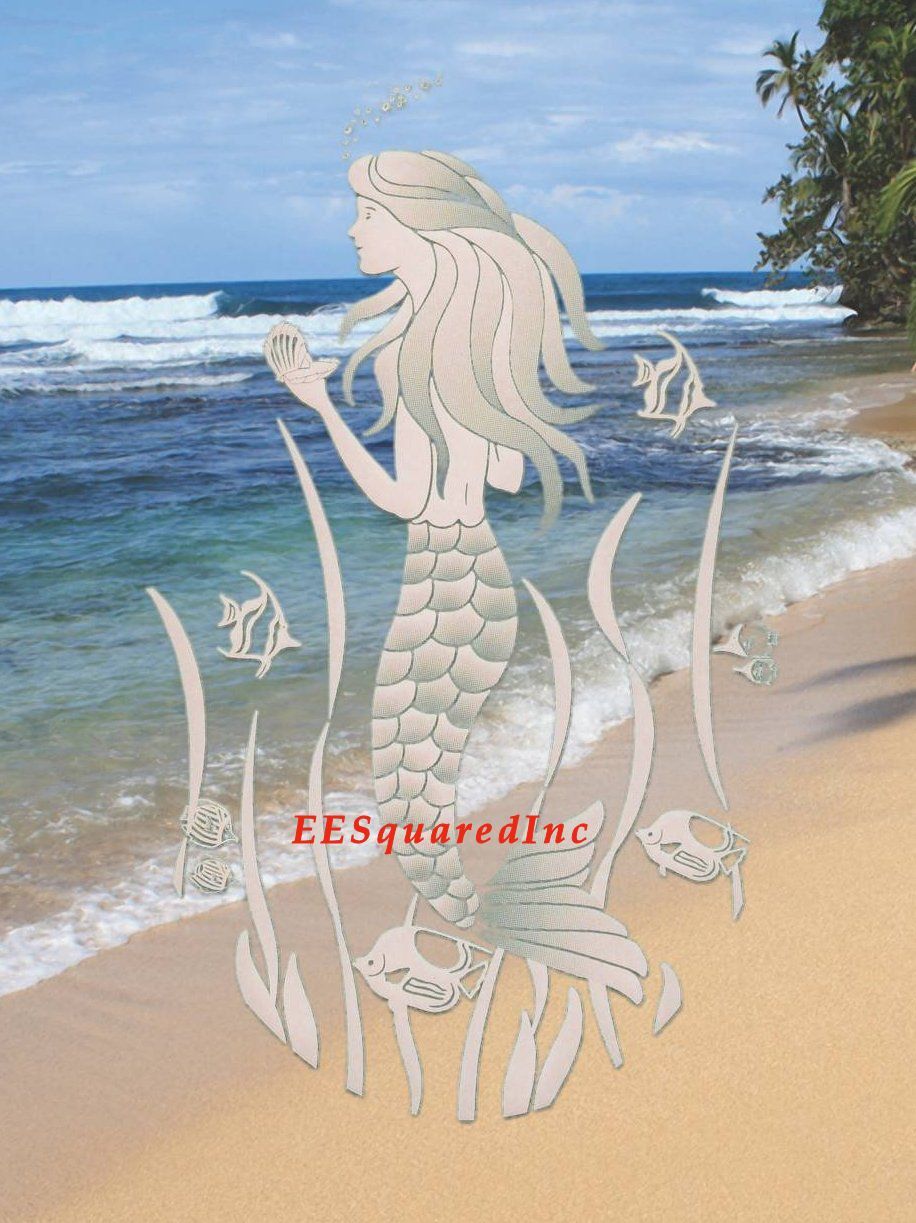 Mermaid Static Cling Window Decal OVAL 15×23 Tropical Decor for Glass Doors