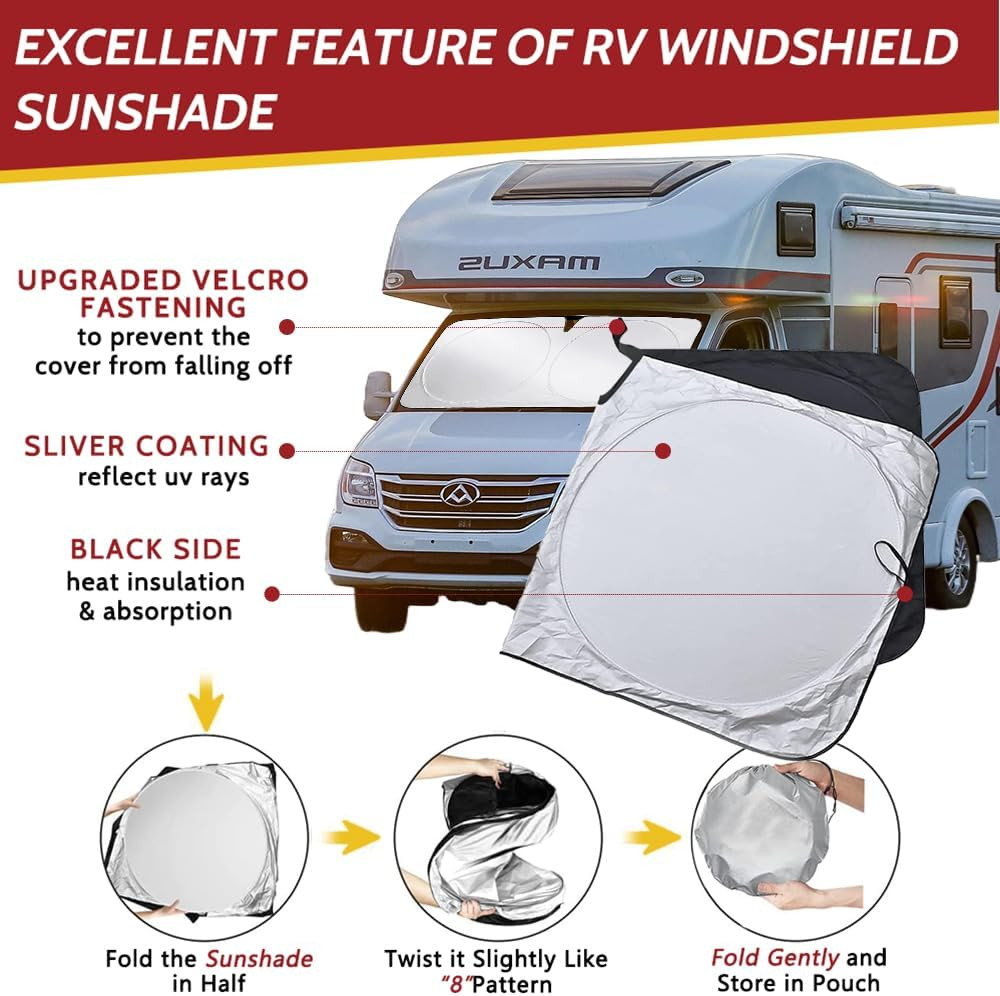 Class a RV Windshield Sunshade Cover, Reflective Window Film for Trailer Heat Bl