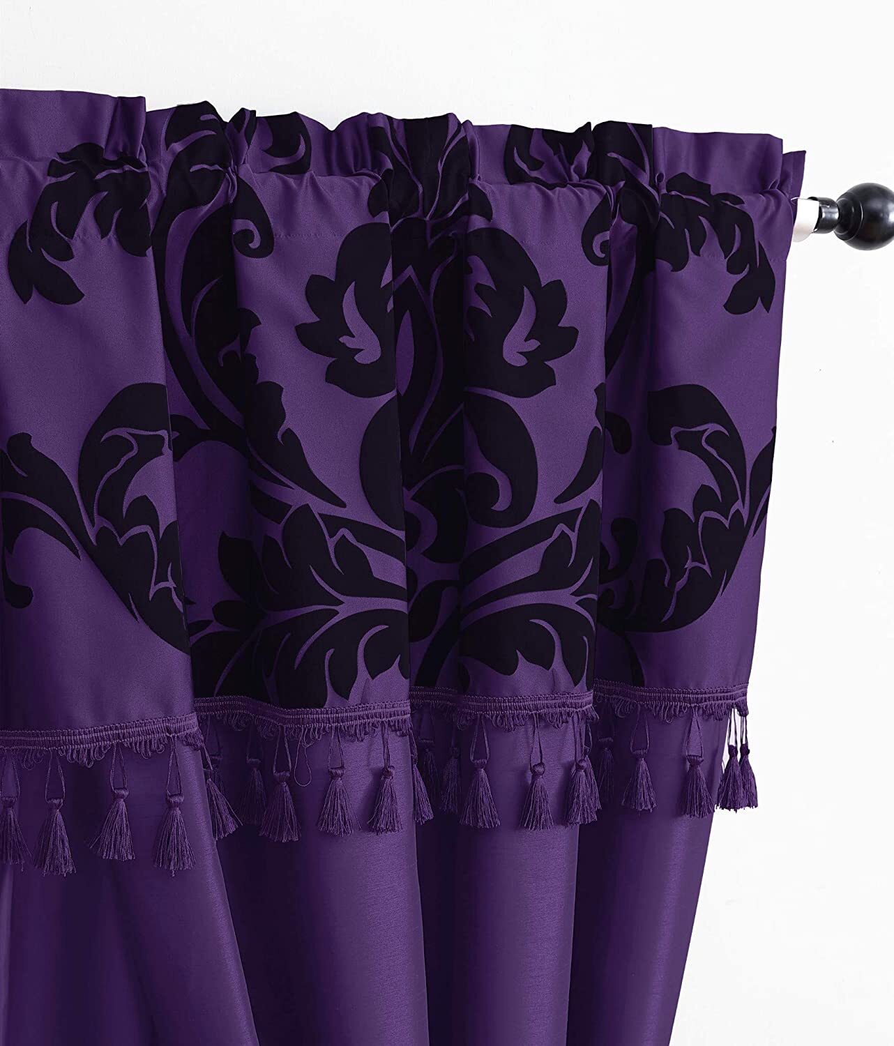 Chezmoi Collection Royale Jacquard Floral Curtain Set with Attached Valance