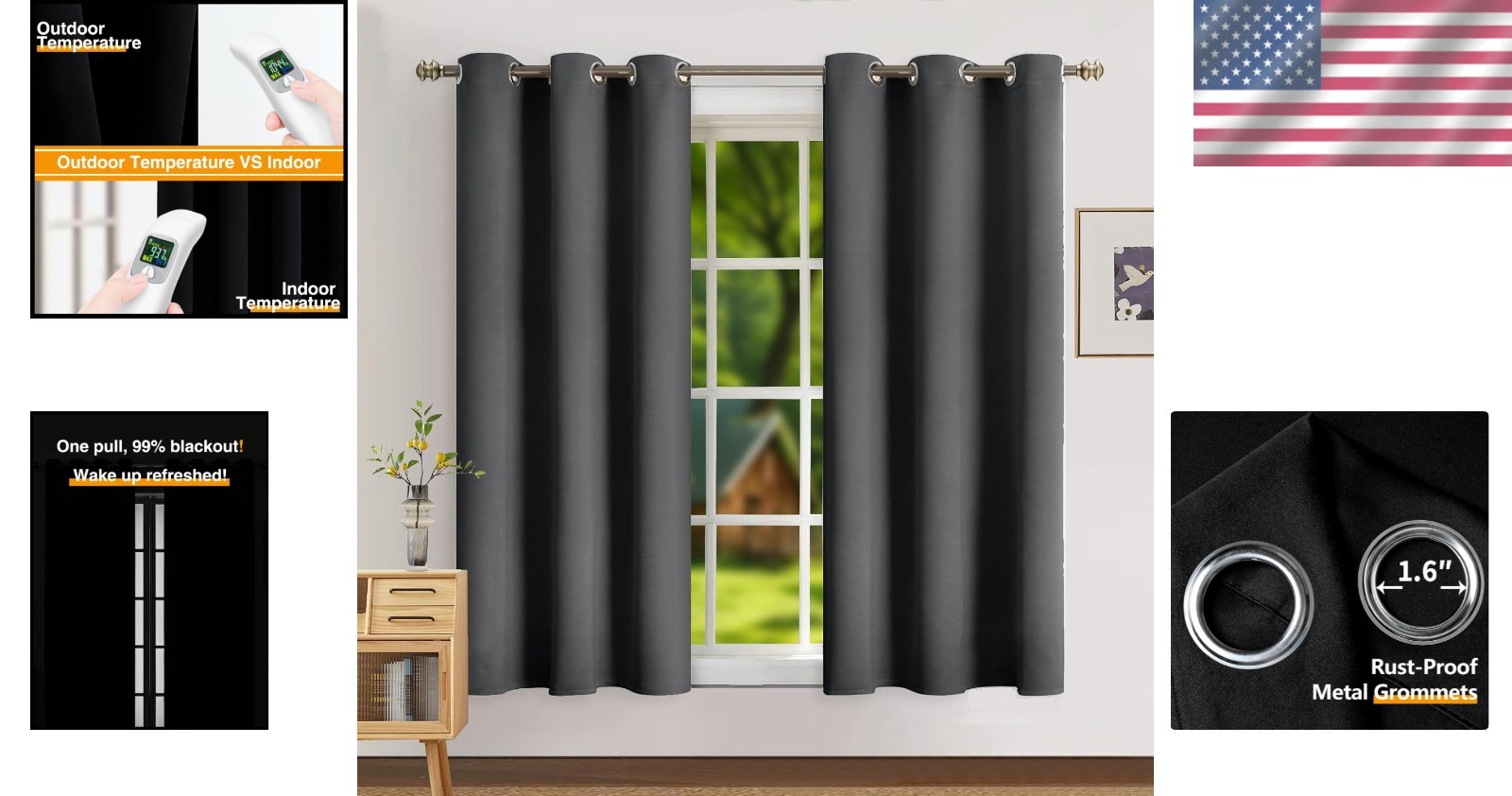 Superior Quality Blackout Curtains – 42W x 45L, Noise Reducing Grommet Panels