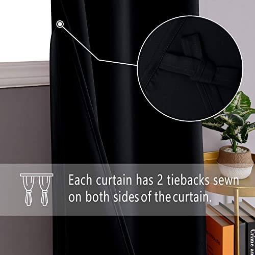 out Curtains for Bedroom with Tiebacks – Thermal 38″W x 54″L (Pack of 2) Black