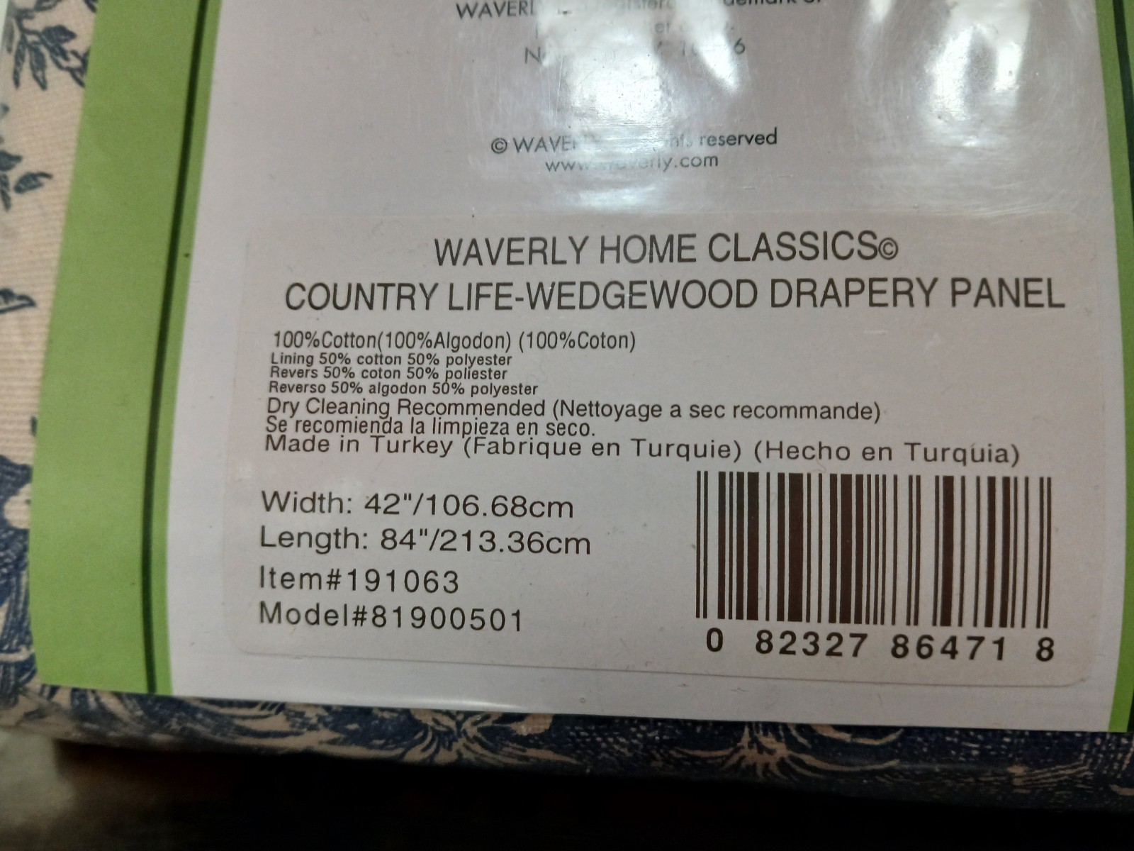 Waverly Home Classics “Country Life” Wedgewood Blue Rod Pocket Lined PAIR-84″ L