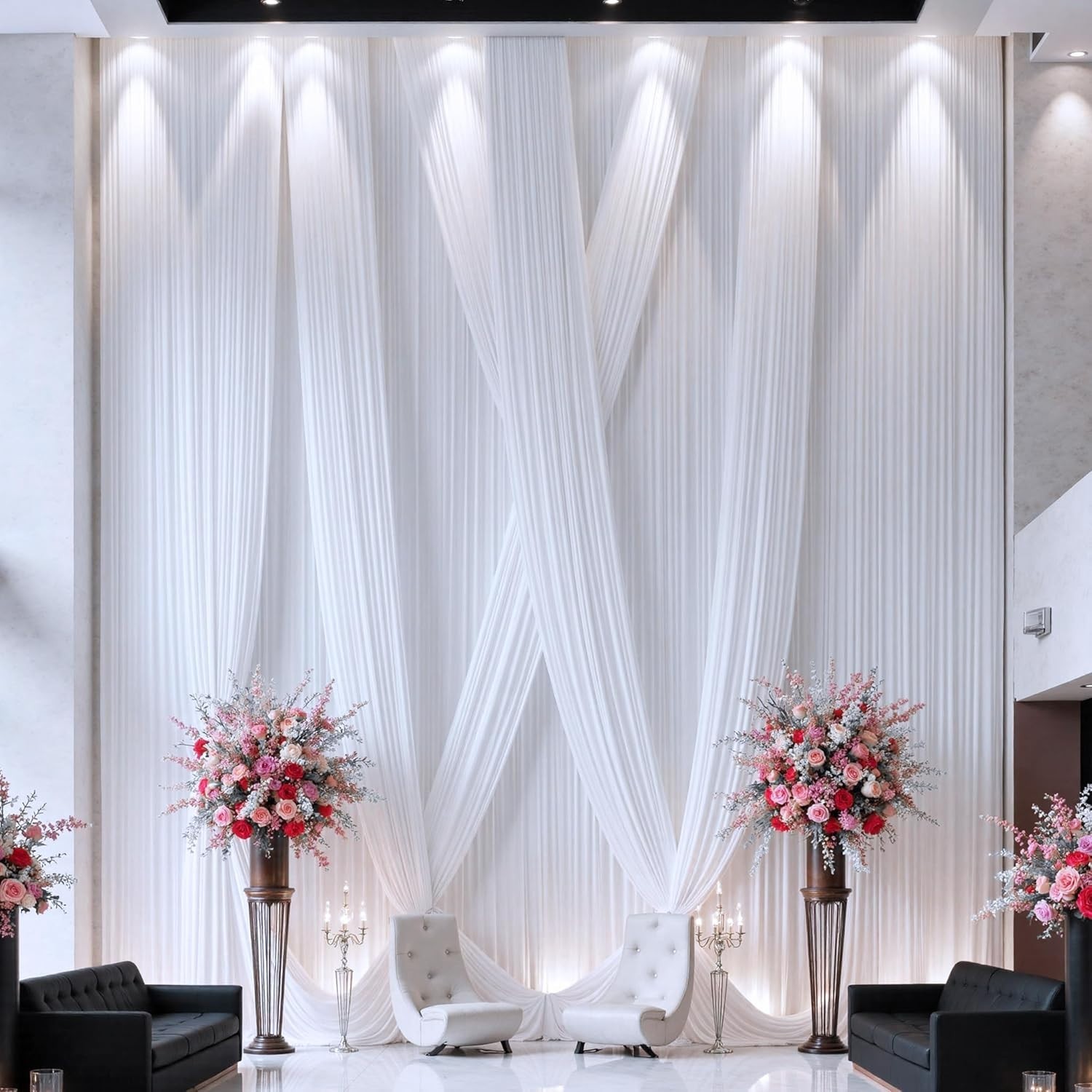 50ft×20ft White Ceiling Curtain Drapes for Weddings Parties, Wrinkle Free Polyes