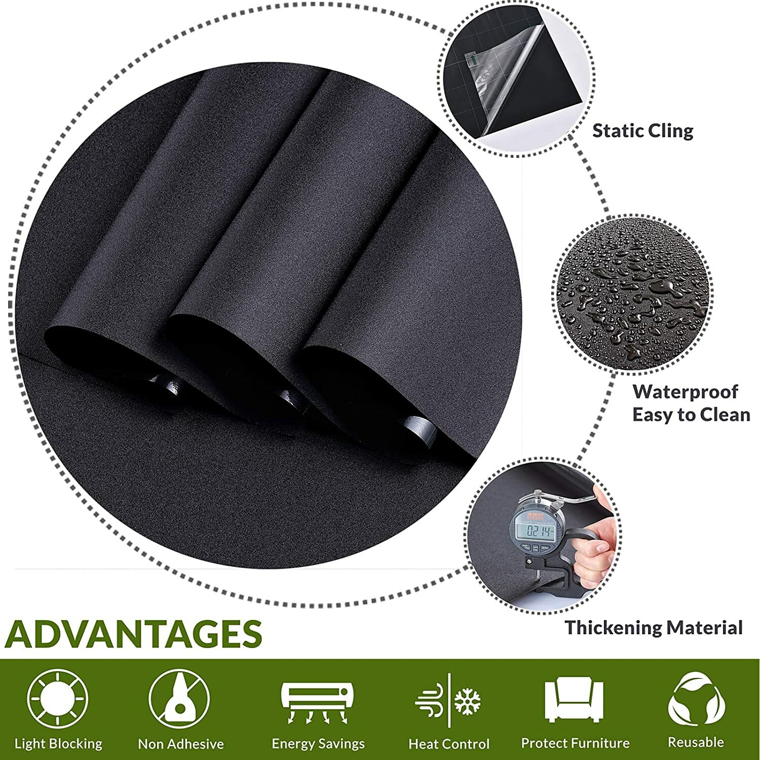 Blackout Window Film Privacy Room 100% Light Blocking Darkening Static Cling US