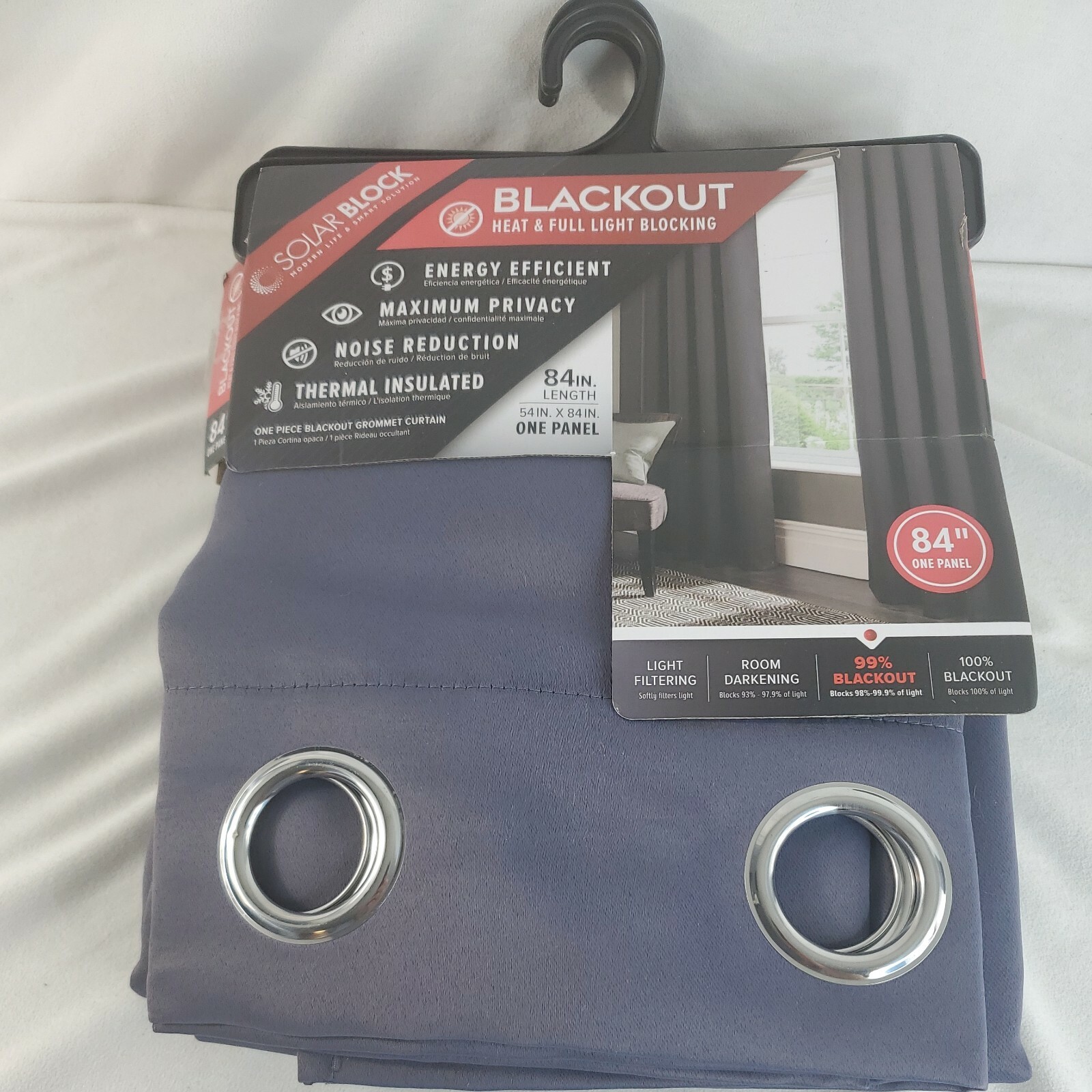 Solar Block Blackout Heat and Full Light Blocking Curtain ONE Panel 84″ x 54″