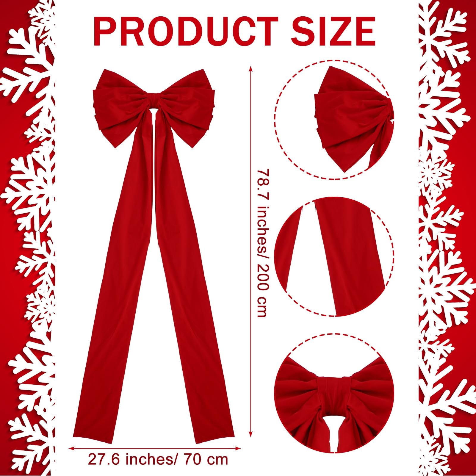 Extra Large Christmas Front Door Bow 27×78 Inch Giant Velvet Topper Red Decor