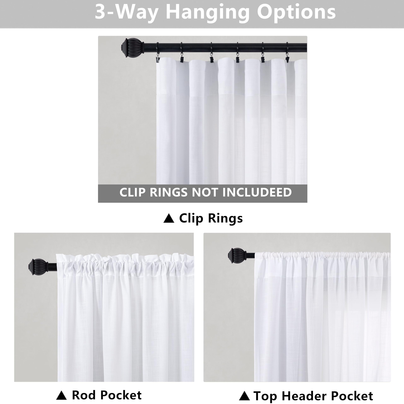 Pure White Linen Textured Curtains 72 Inch Length for Windows 2 Panels Set Ro…