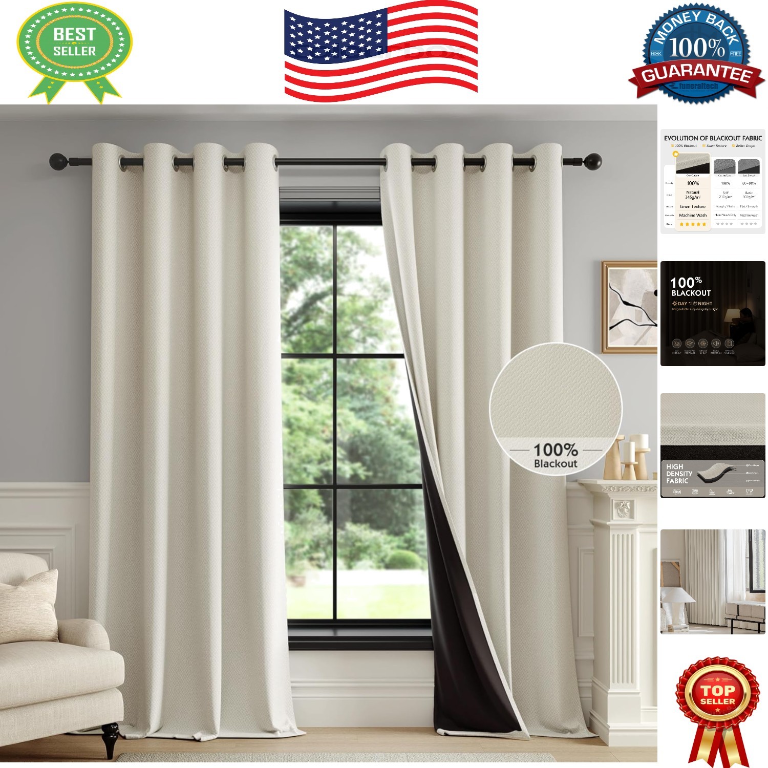Art Deco Beige Blackout Curtains – Insulated Drapes for Bedroom and Living Room