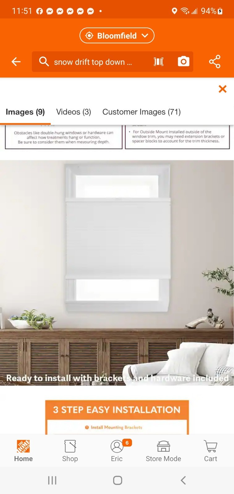 27 1/2″X48 Snow Drift Top Down Bottom Up Cordless Light Filtering Cellular Shade