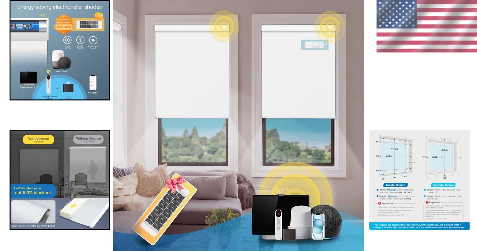 Customizable Cordless Motorized Blinds with Remote Control & Solar Power – White