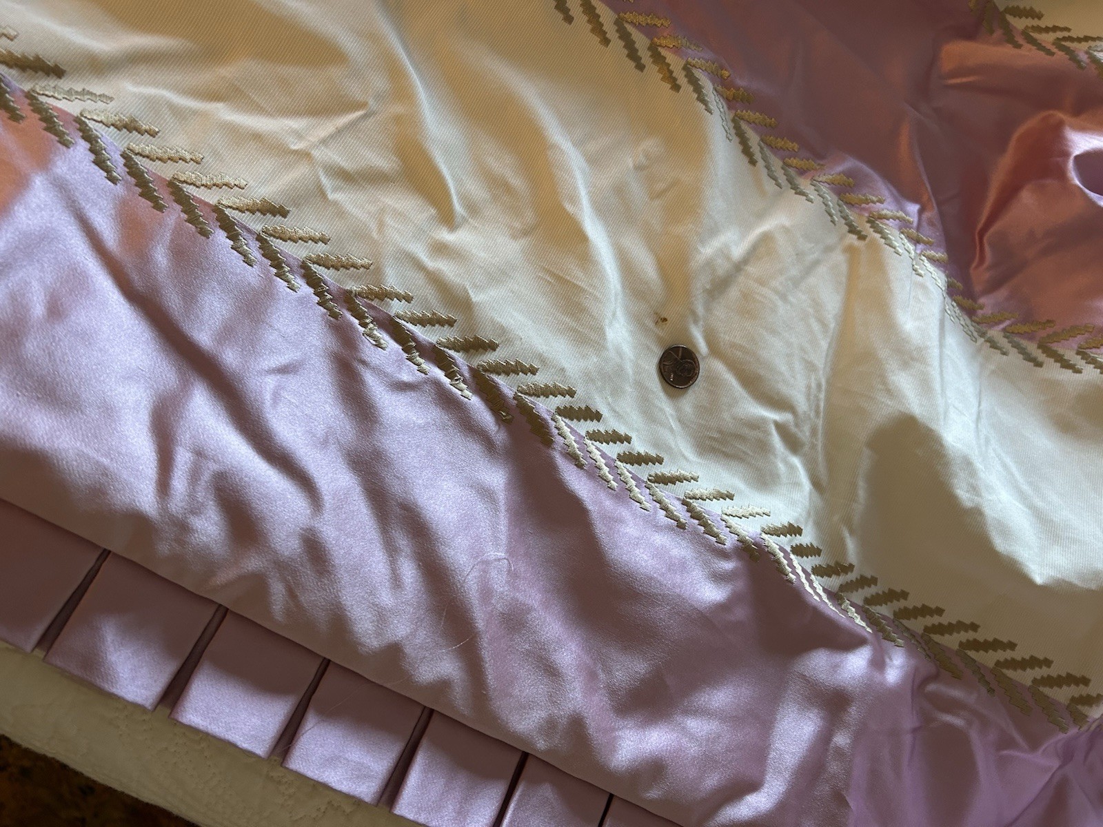 DREAMY Custom Drapery Panel 138”L Embroidery Pleated Side Ruffle Double Lined