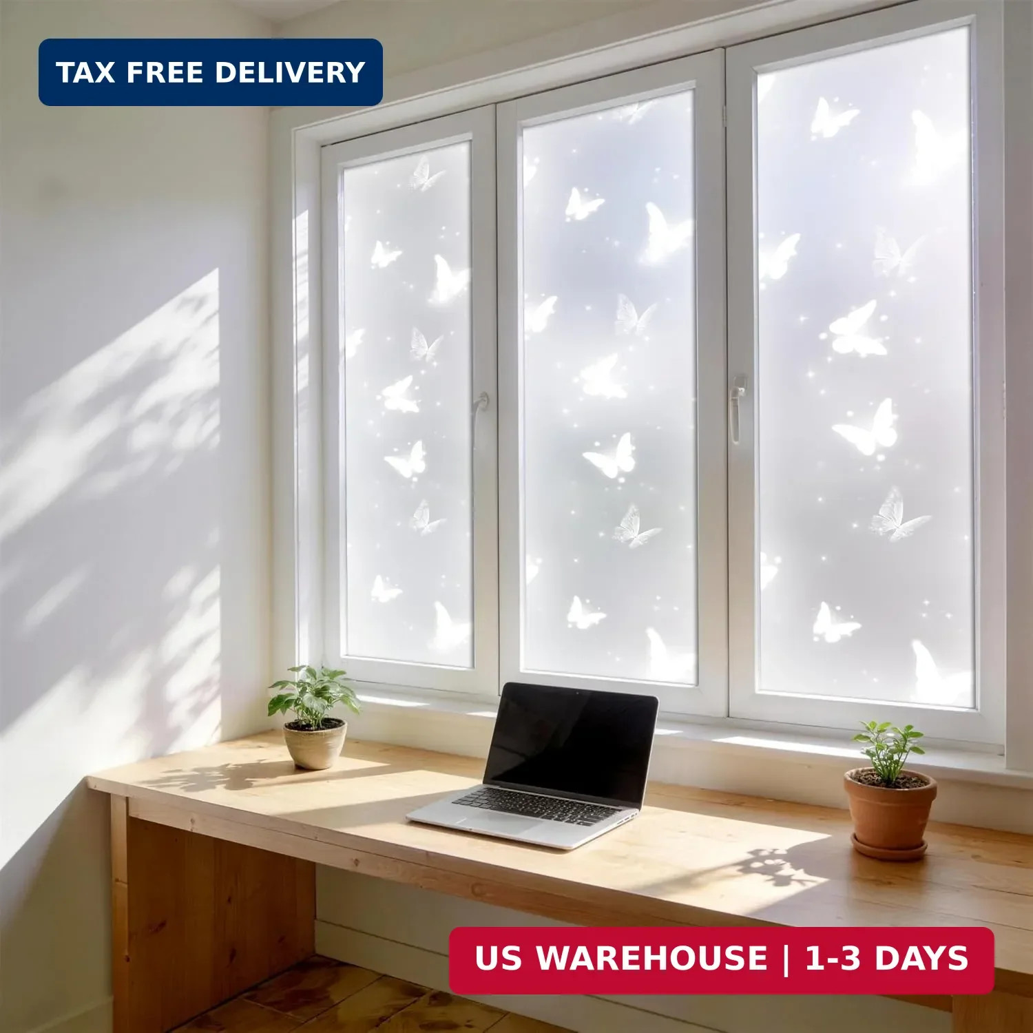 Frosted Glitter Butterfly Window Privacy Film, 78.5″ L x 17.5″ W, Decorative Sel