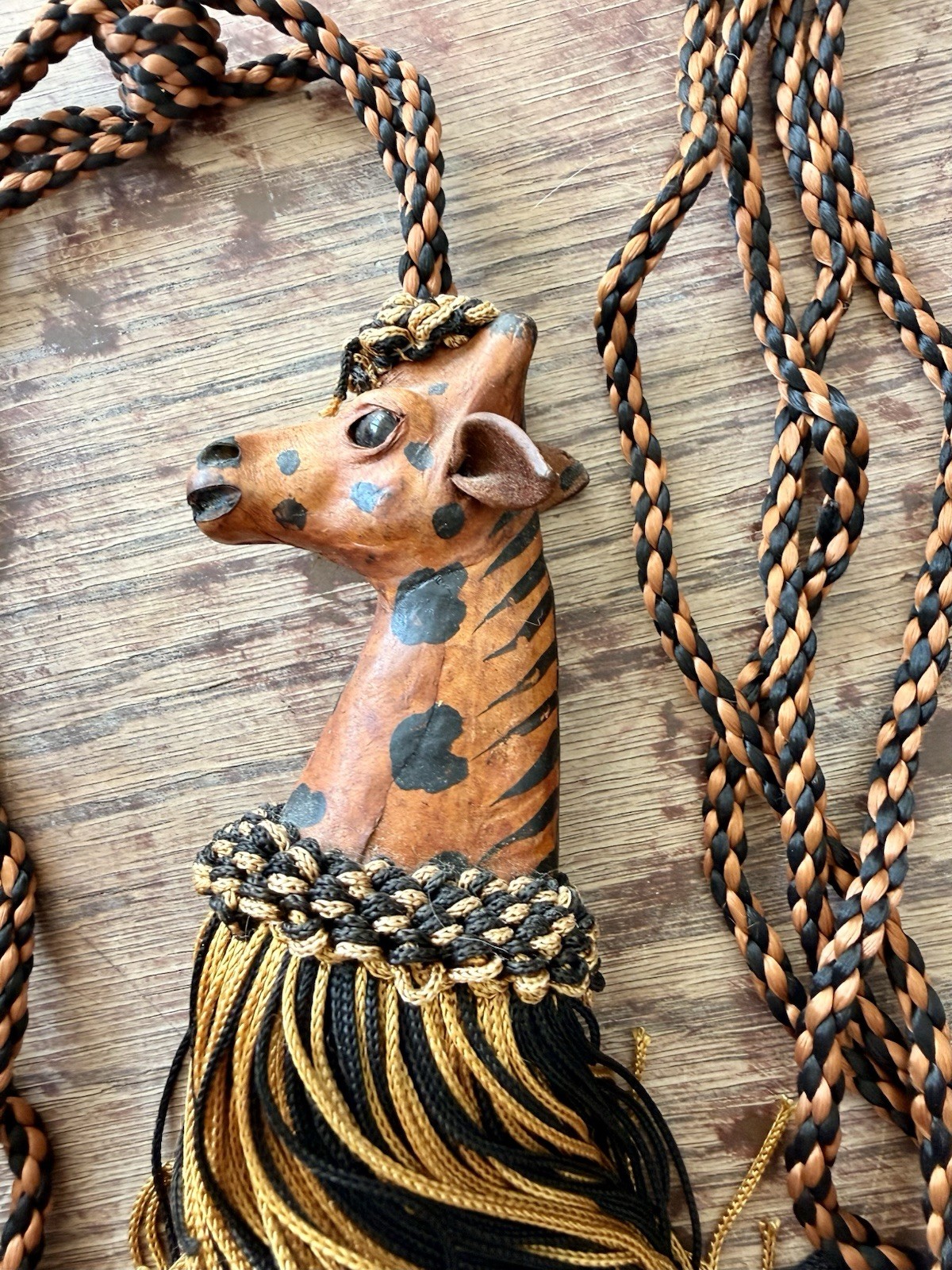 Vintage Leather Giraffe Curtain Tieback Hollywood Glam Decor