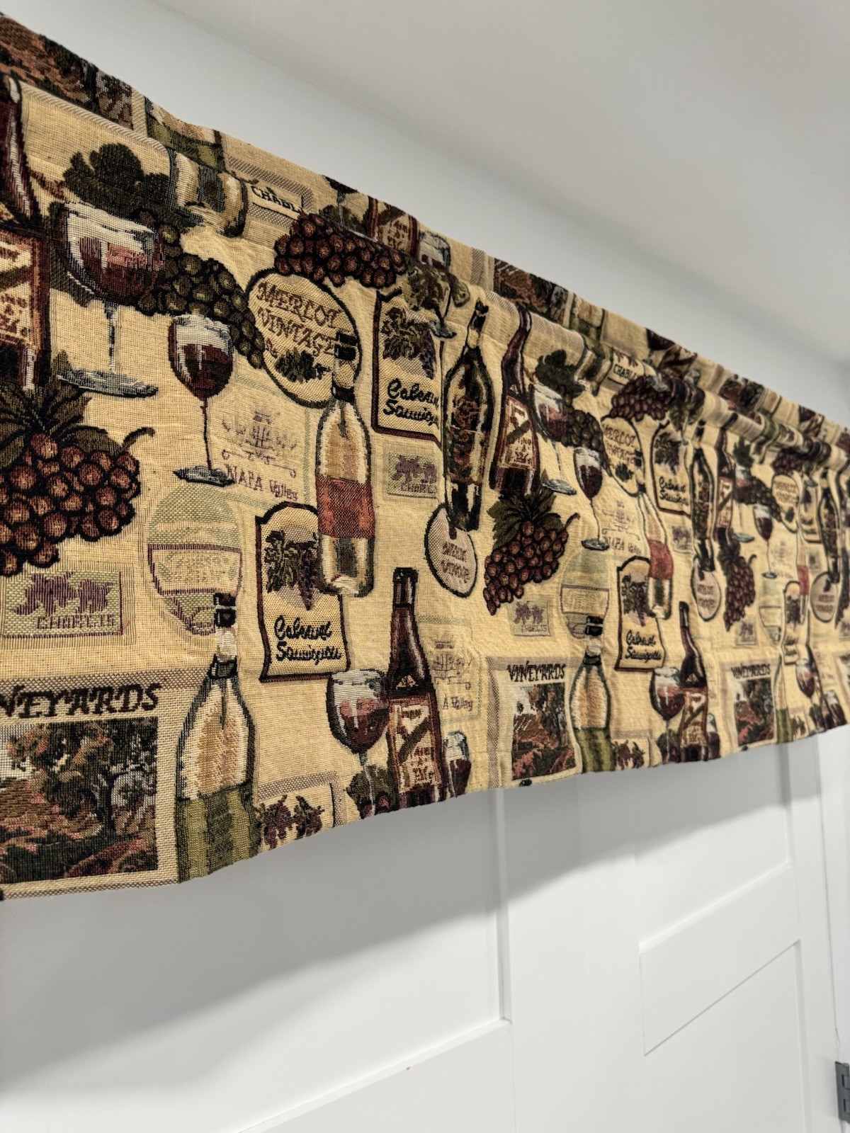 Tapestry Valance Rod Pocket Window Valance multi color Wine & Grapes set of 2