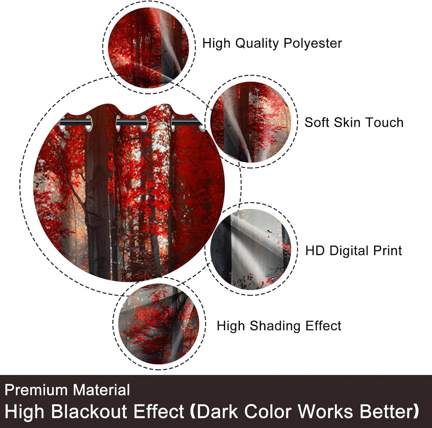Forest Themed Red Leaves Bush Pattern Mystical Fantasy Art Darkening 42Wx63H