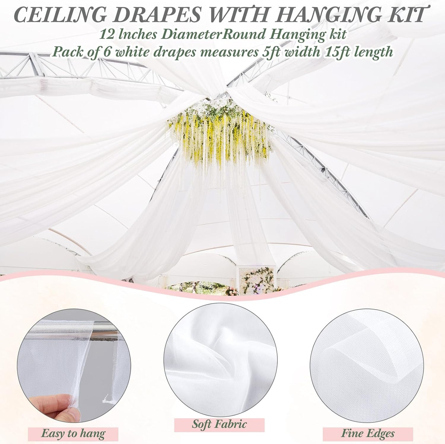 Elegant 5x20ft Ceiling Drapes Kit with White Chiffon for Weddings & Events
