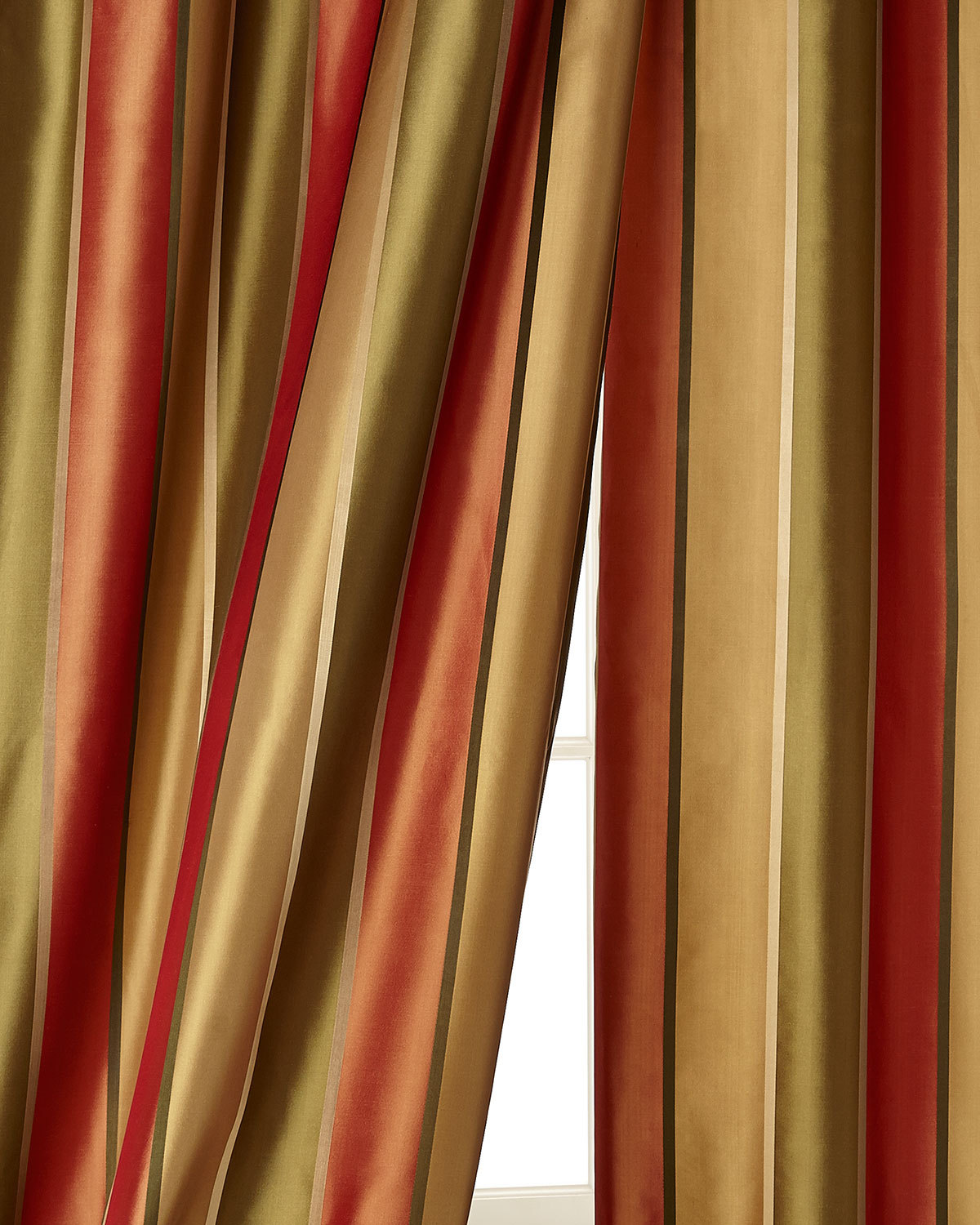 Sutton 100% Silk Taffeta Stripe Curtains. (PAIR)
