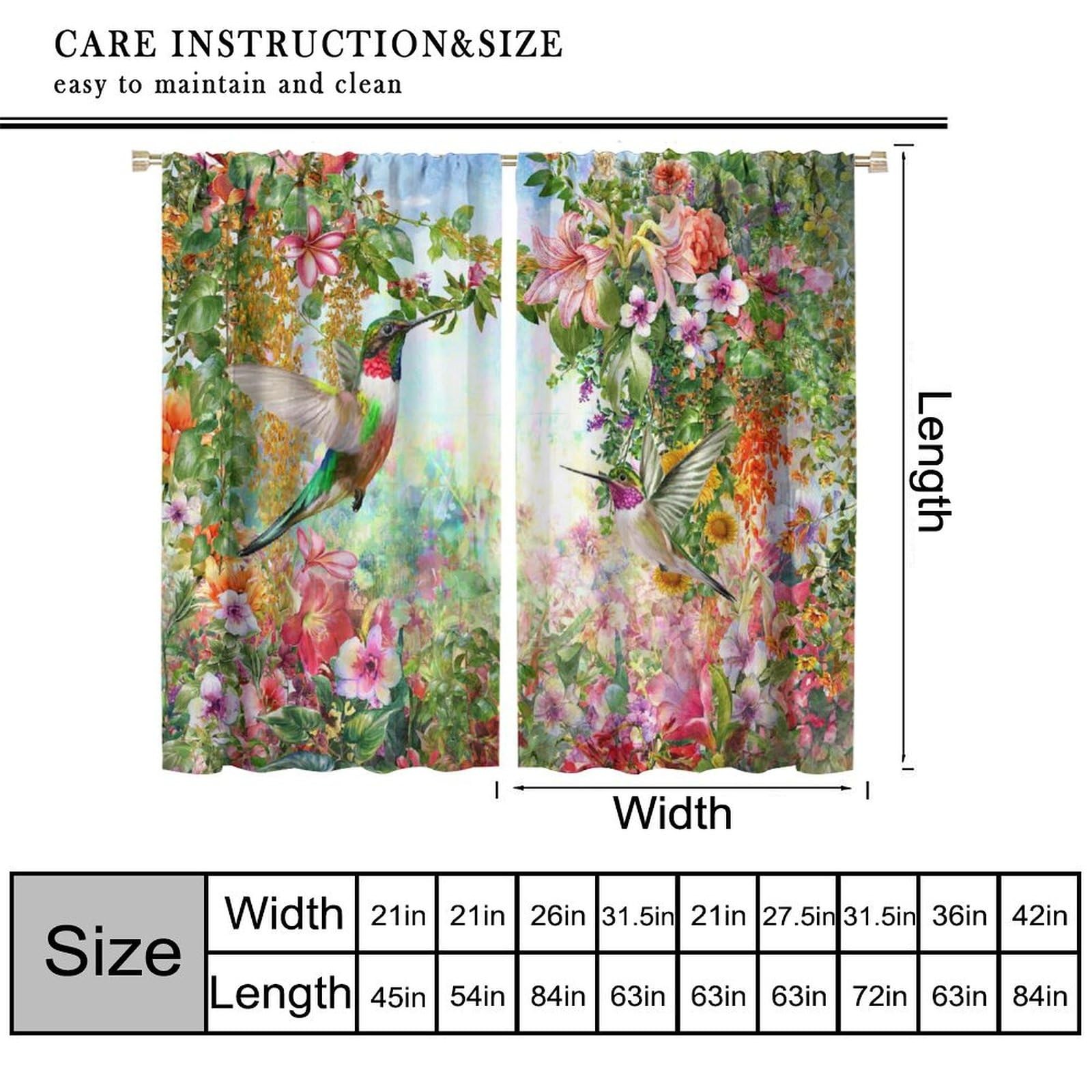 Hummingbird Spring Floral Curtains,Watercolor Pink Flower Plant Butterfly Hum…
