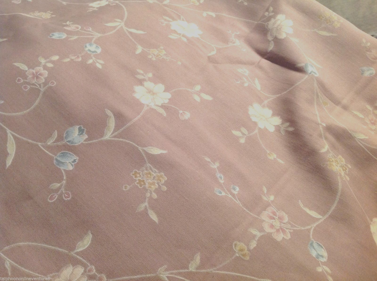 Material Brown Linen White Blue Pink Flowers 10 yrds 48″ wide Curtains