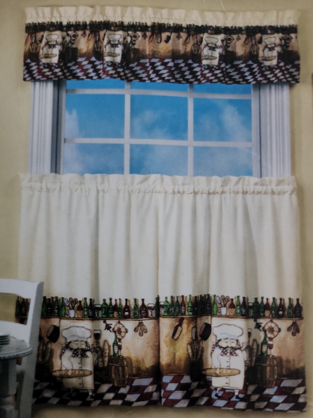 Mainstays Home ~ 3 Pc. Tier & Valance Set ~ Chef Christophe ~ Multicolored