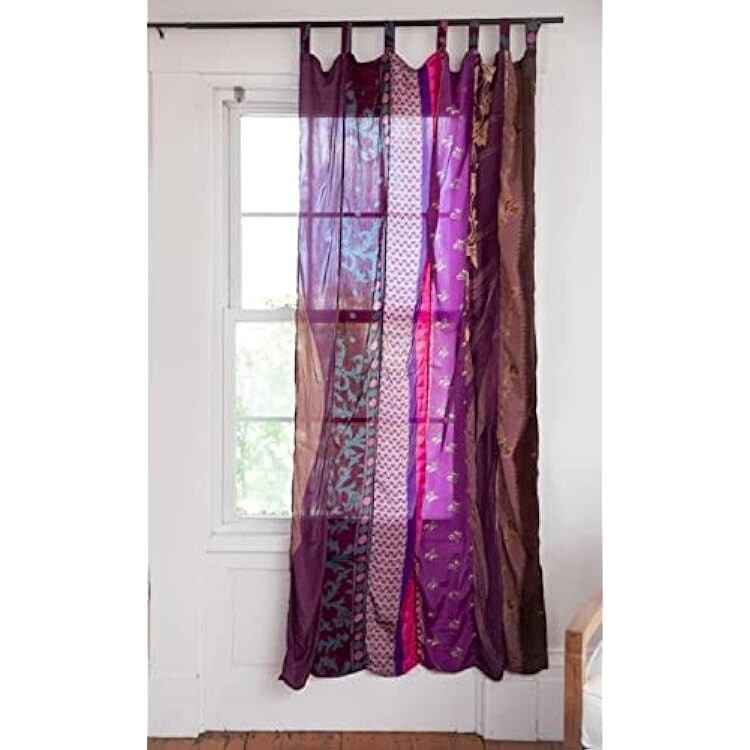 2 Pc Indian Old Recycle Silk Saree Boho Multi Curtain Door Drape Decor Curtain