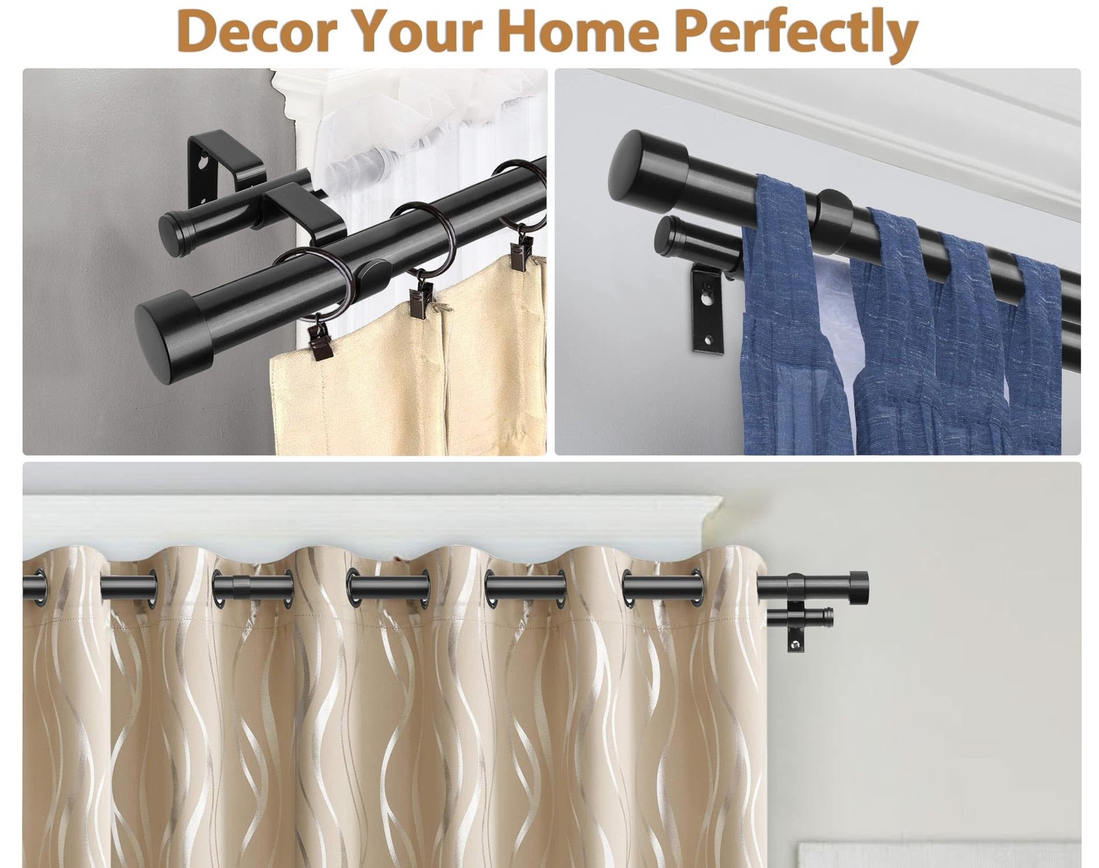 1 Inch Double Curtain Rods 66 to 120 Inches (5.5-10 Feet), Heavy Duty Adjusta…