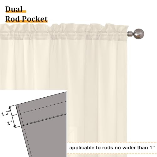 Sheer Curtains 45 Inch Length 2 Panels Set for 42″W x 45″L (Pack of 2) Cream