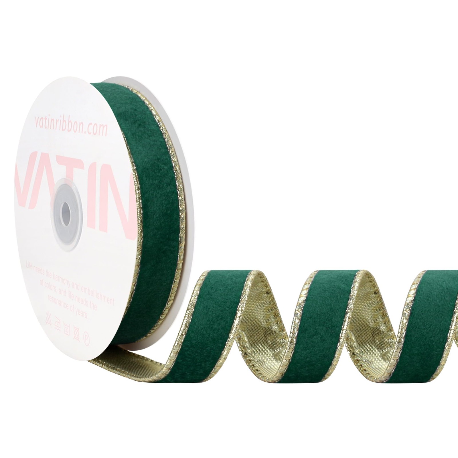 Holiday Green Velvet Metallic Wired Christmas Ribbon 1 Inch x 5 Yards Decor