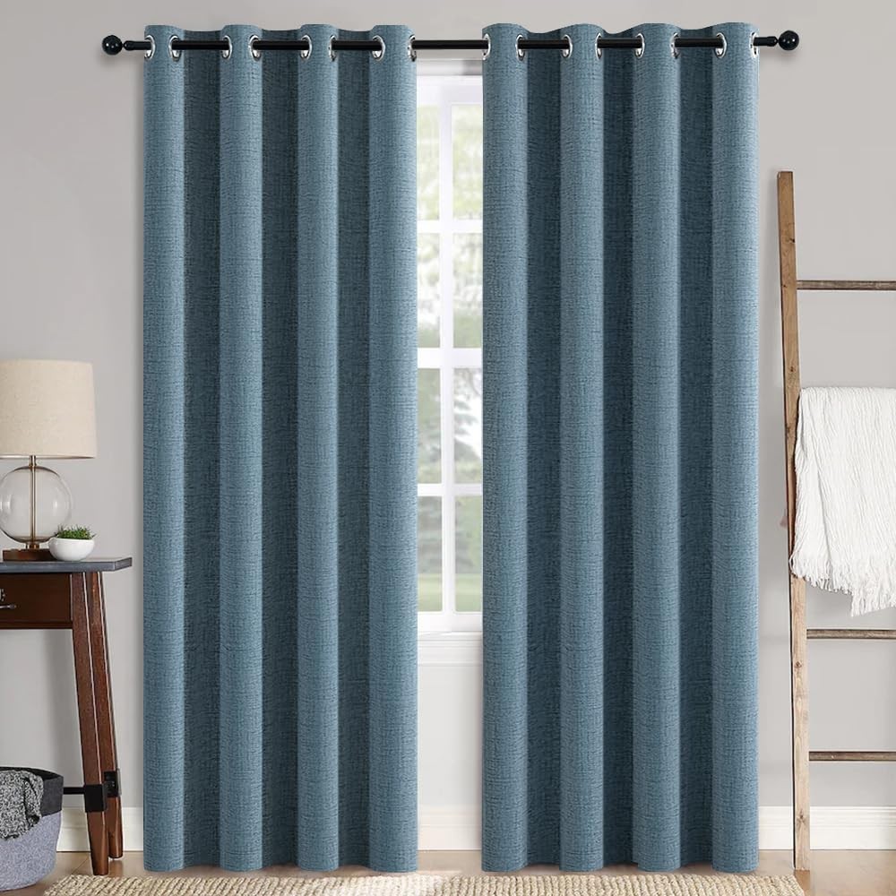 Linen Texture Curtains for Bedroom Solid 100% Blackout Thermal Insulated Dust…