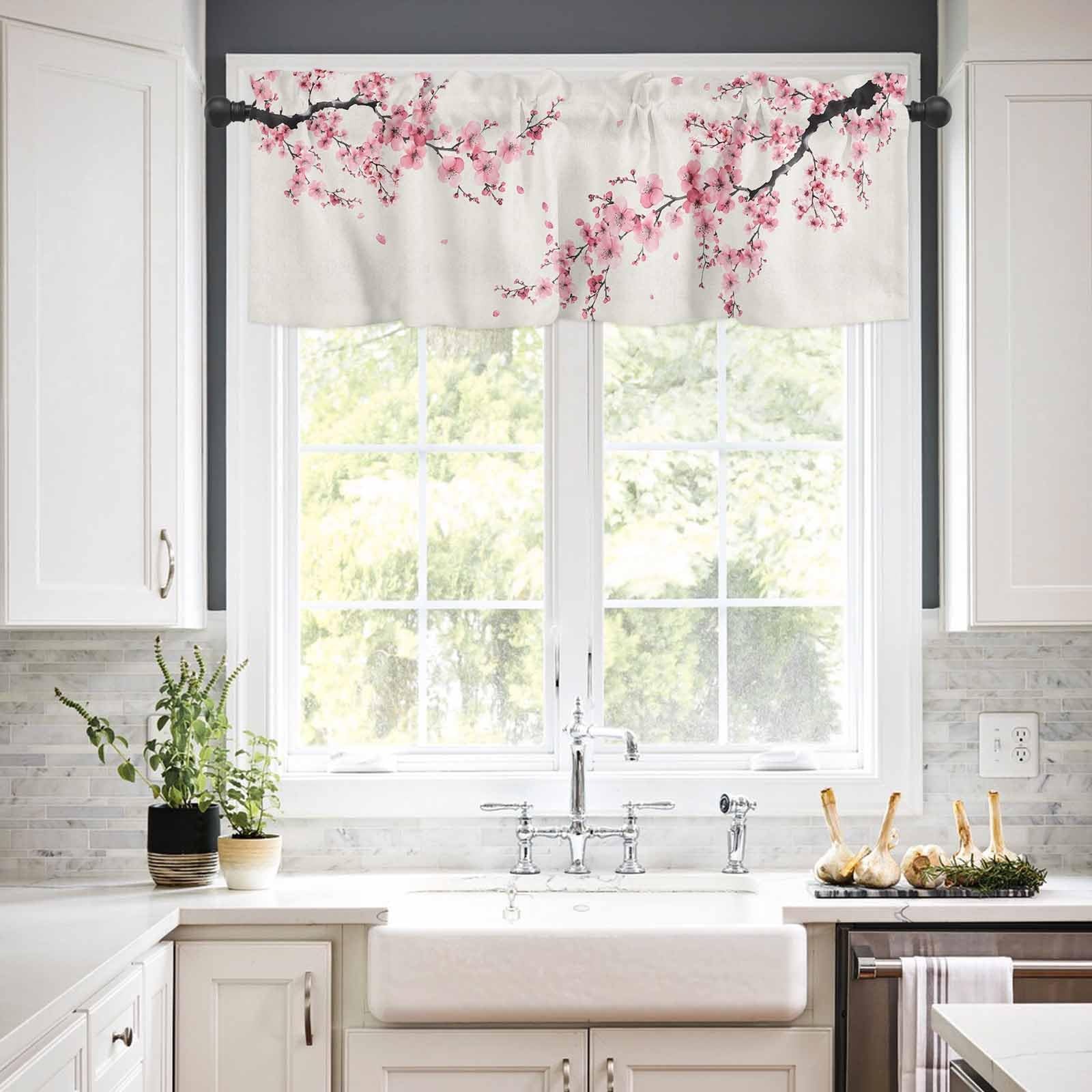 Cherry Blossom Curtain Valance for Windows/Living Room/Kitchen/Bathroom/Farmhous